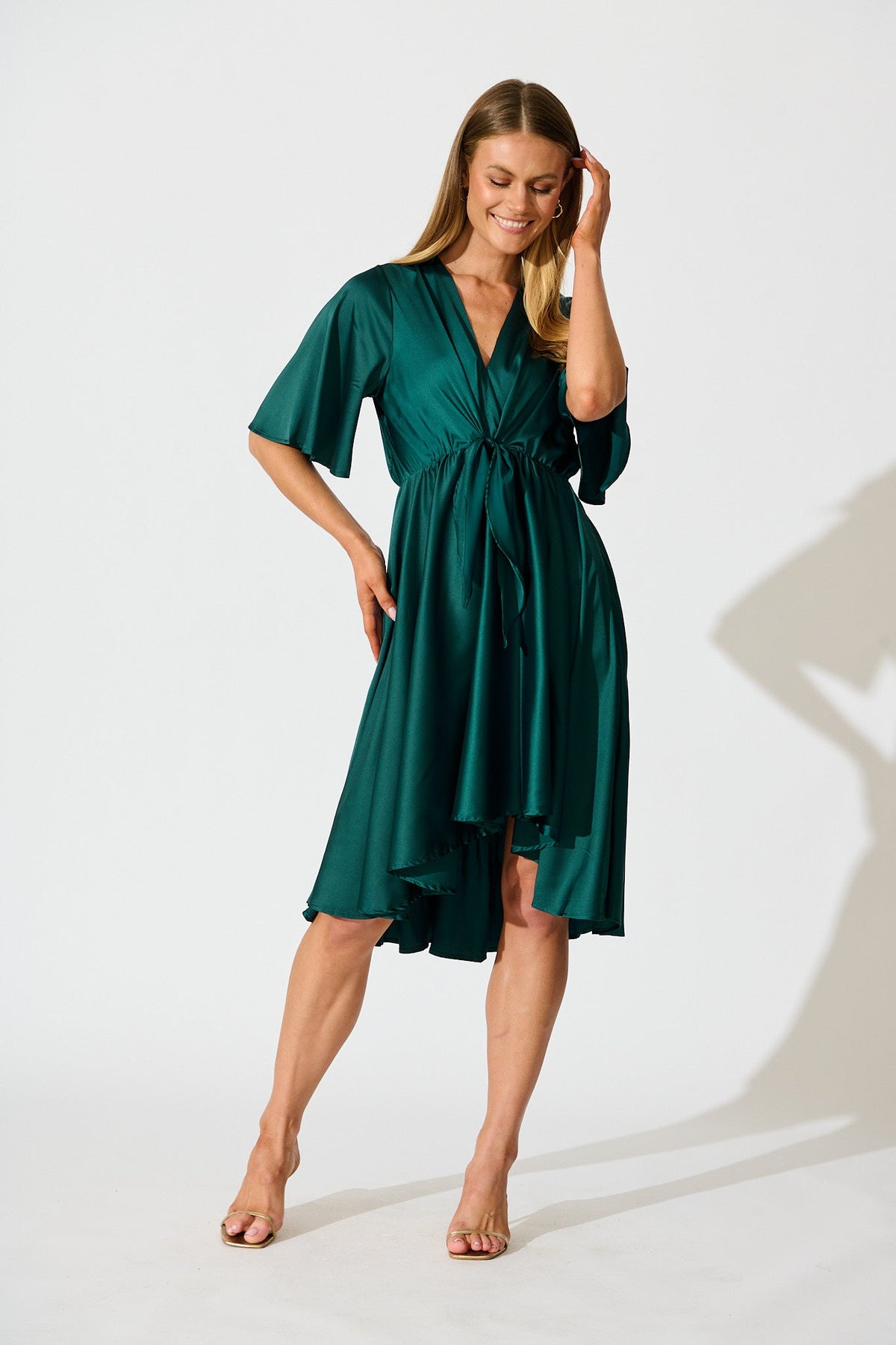 Pre-Order: Emerald Green Satin Helsinki Dress