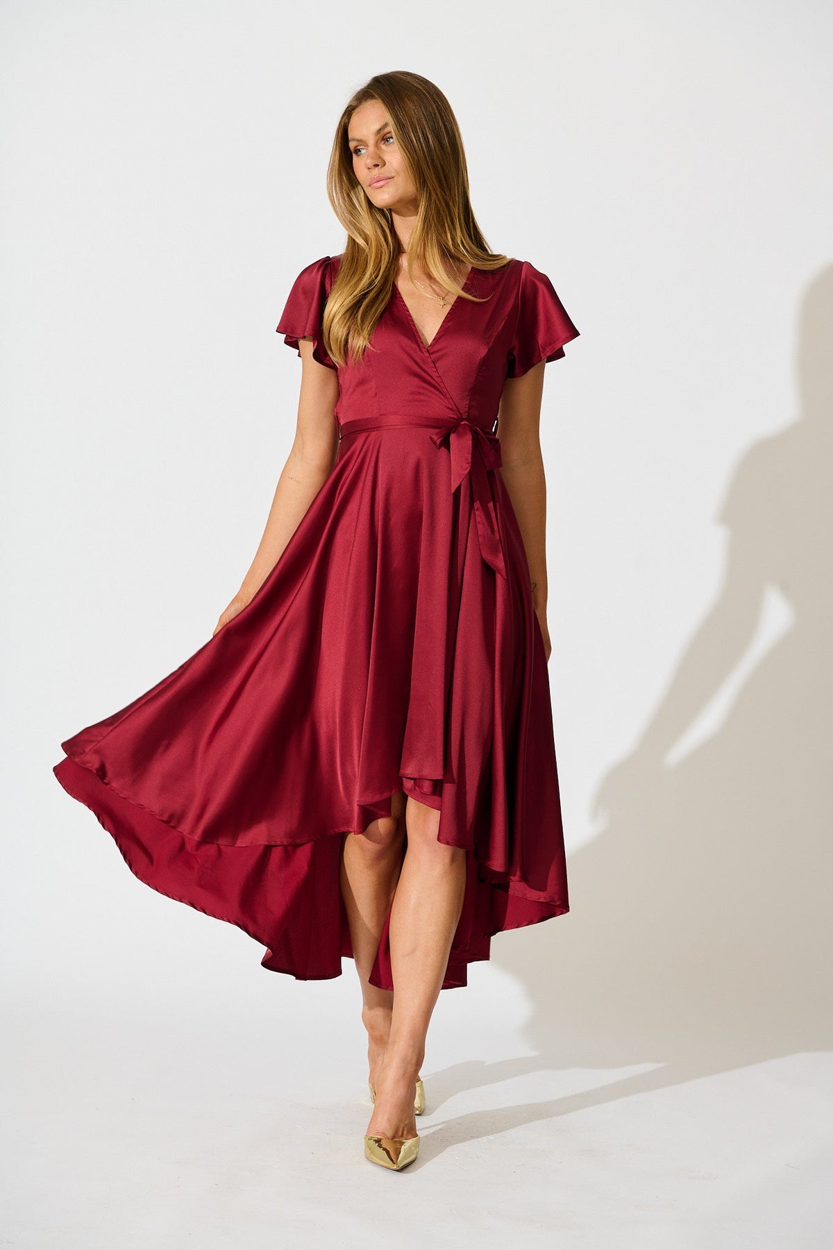 Wine Satin Loulou Maxi Dress