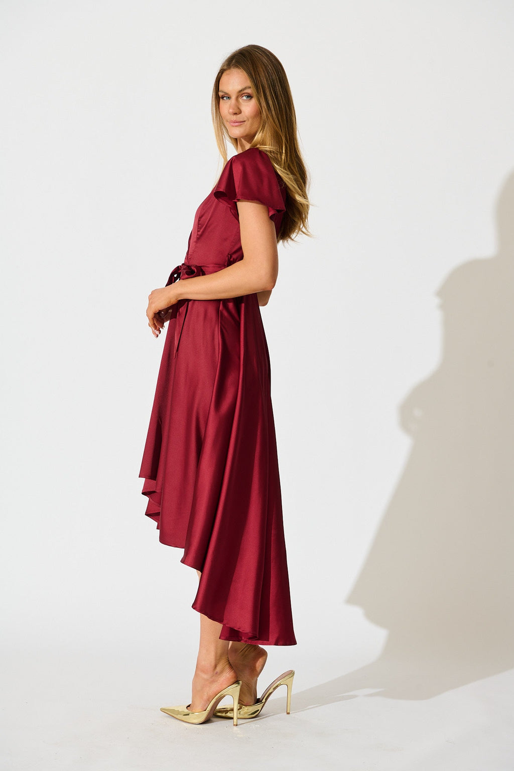 Wine Satin Loulou Maxi Dress