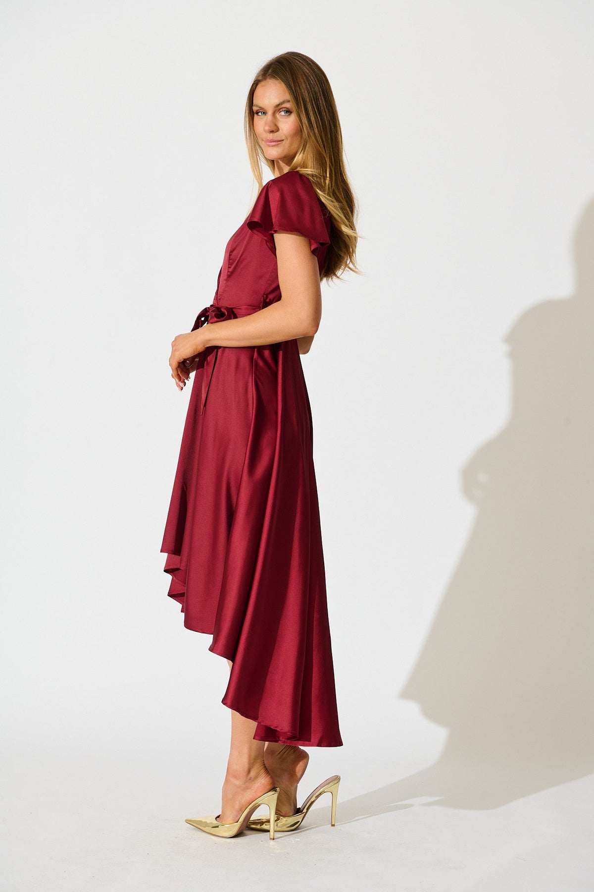 Wine Satin Loulou Maxi Dress