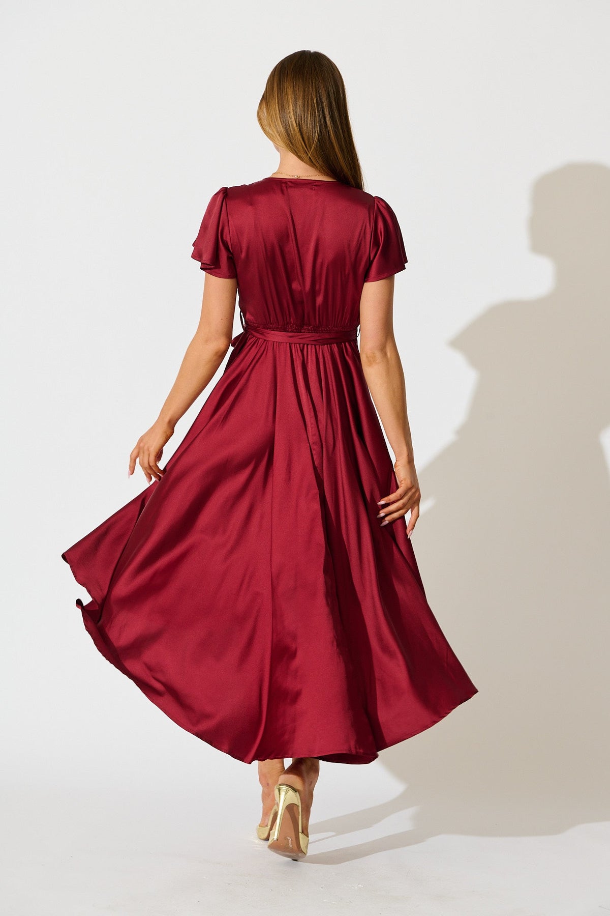 Wine Satin Loulou Maxi Dress