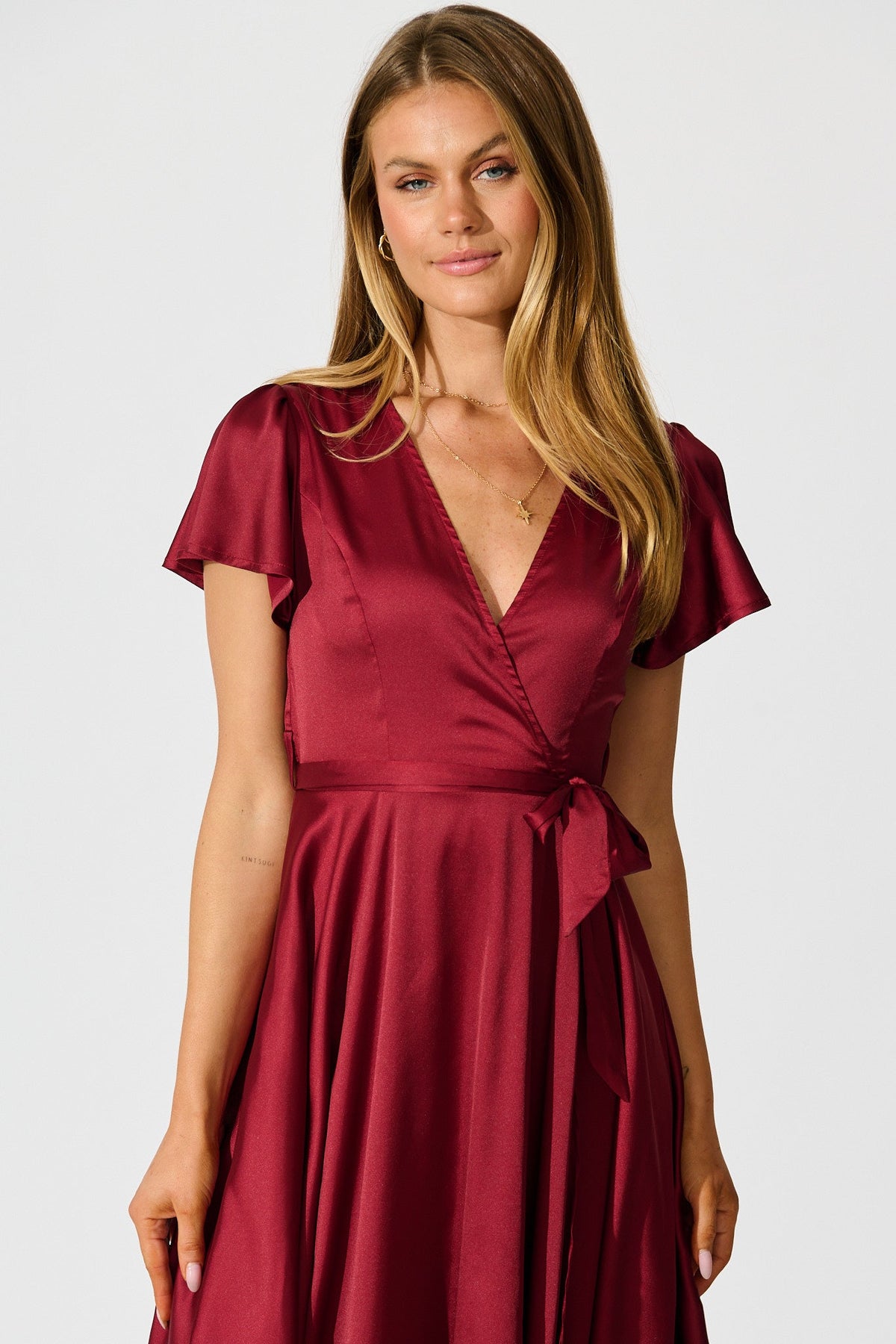 Wine Satin Loulou Maxi Dress