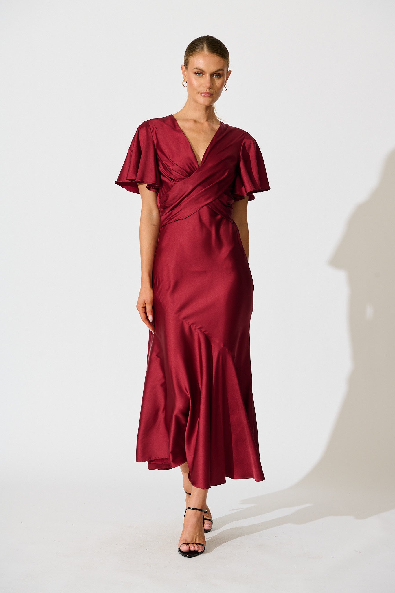 Wine Satin Sunset Maxi Dress