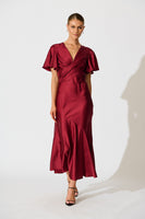 Wine Satin Sunset Maxi Dress
