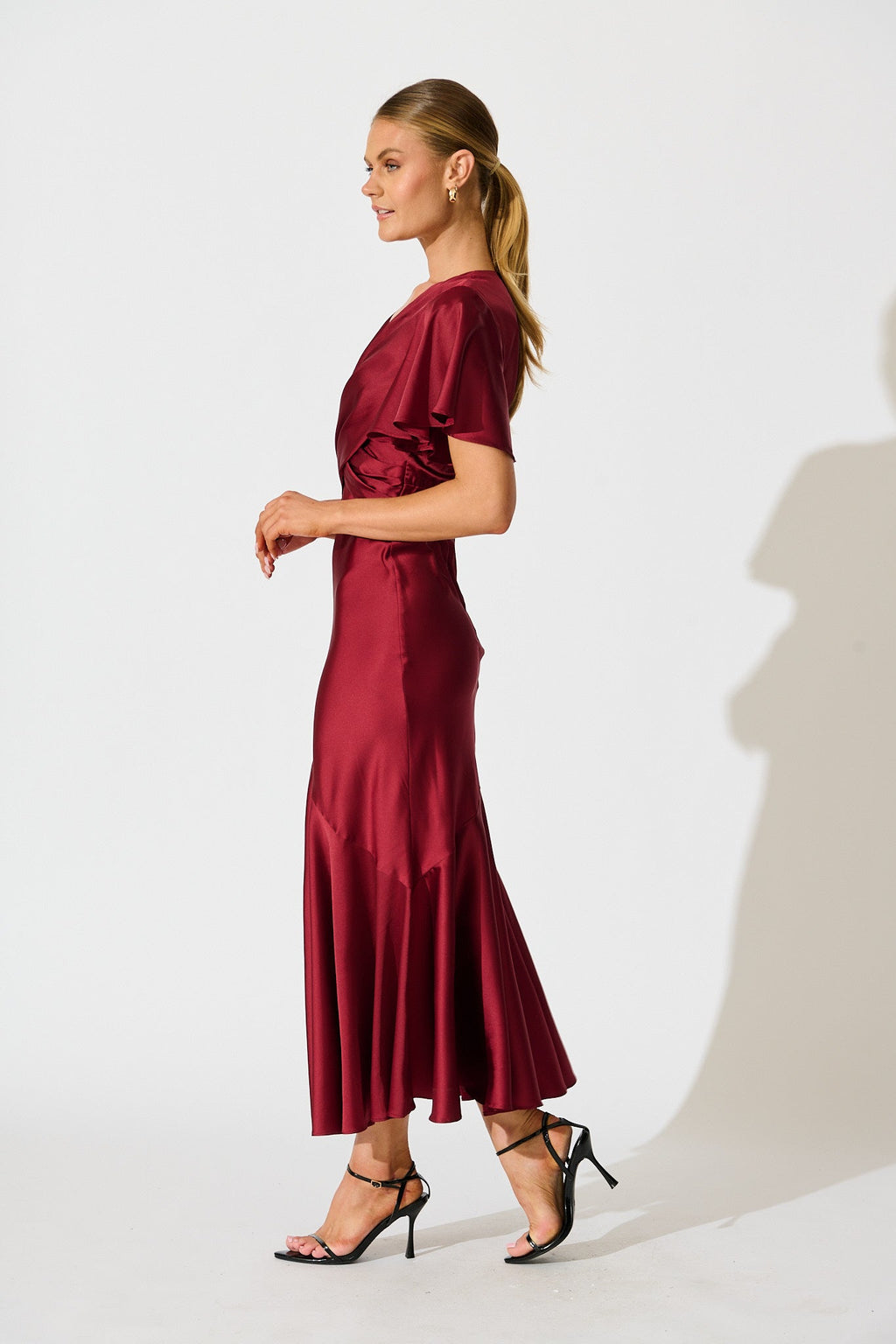 Wine Satin Sunset Maxi Dress
