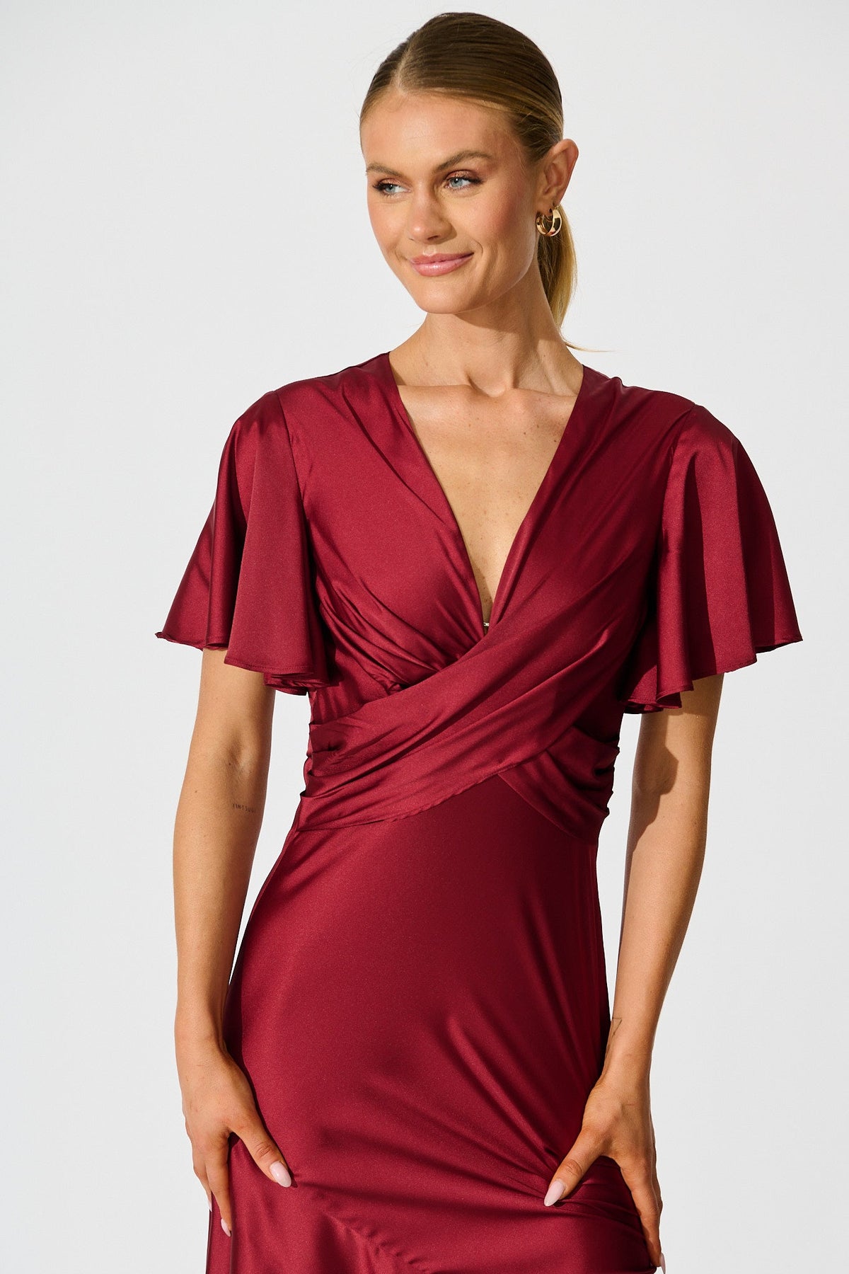 Wine Satin Sunset Maxi Dress