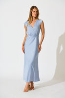 Ice Blue Satin Maxi Dress: Elegant Devotion