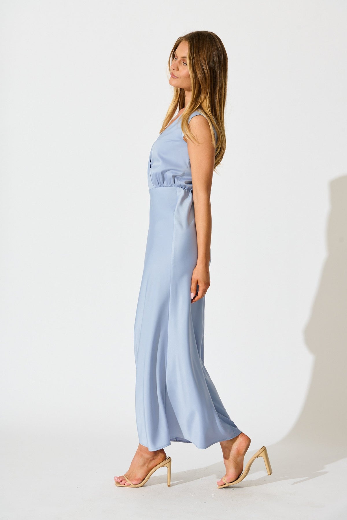 Ice Blue Satin Maxi Dress: Elegant Devotion