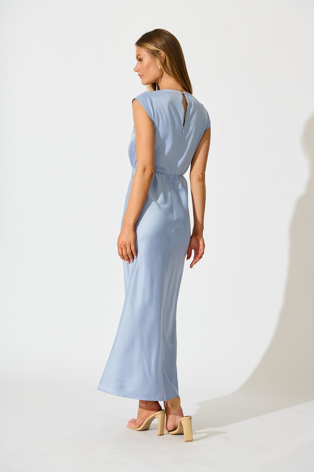 Ice Blue Satin Maxi Dress: Elegant Devotion