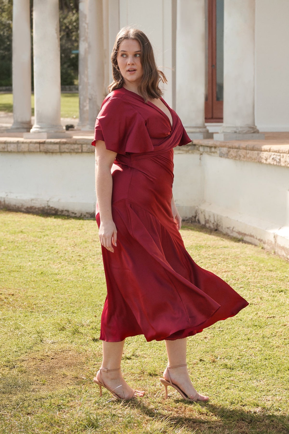 Wine Satin Sunset Maxi Dress