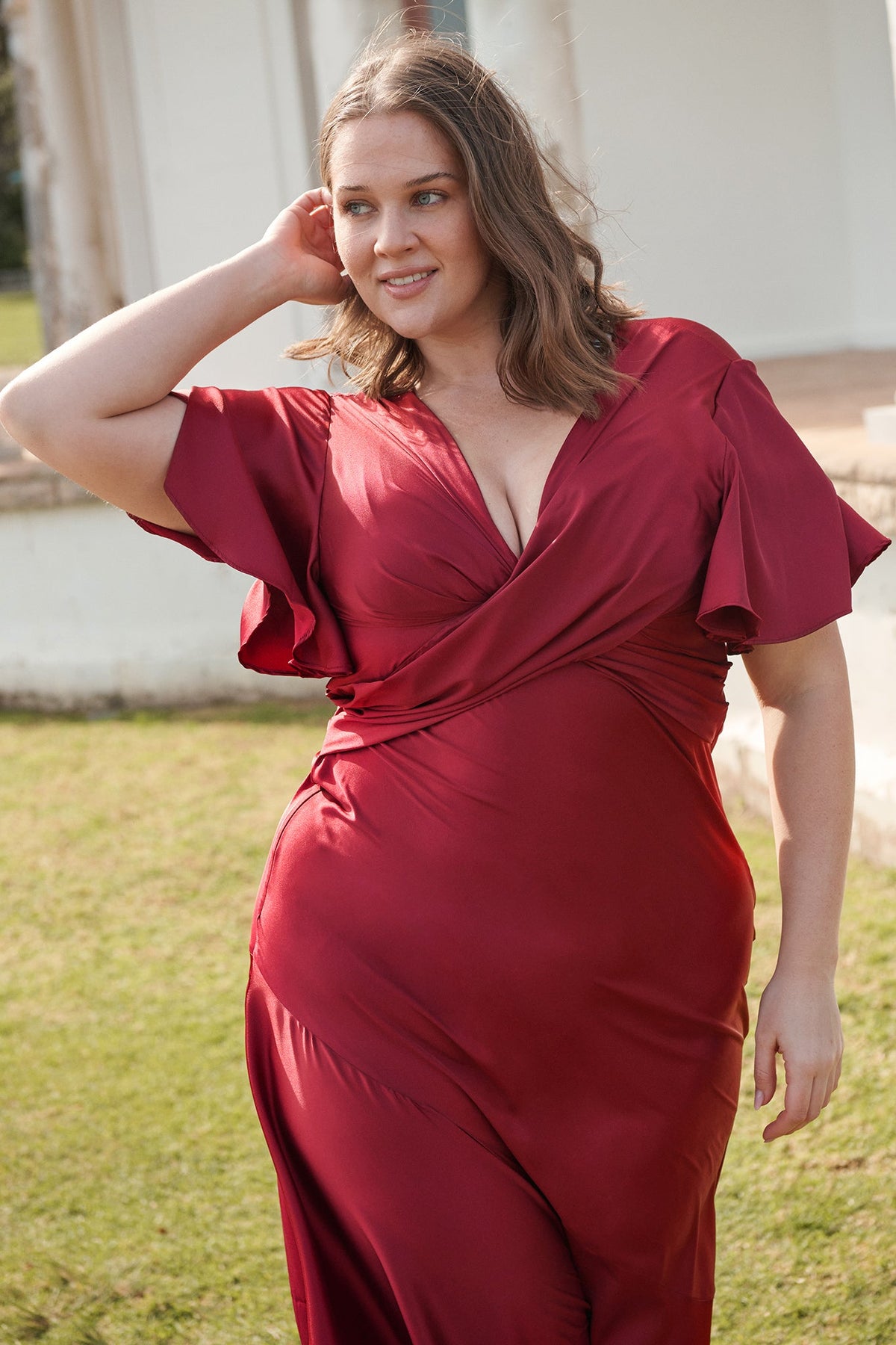 Wine Satin Sunset Maxi Dress