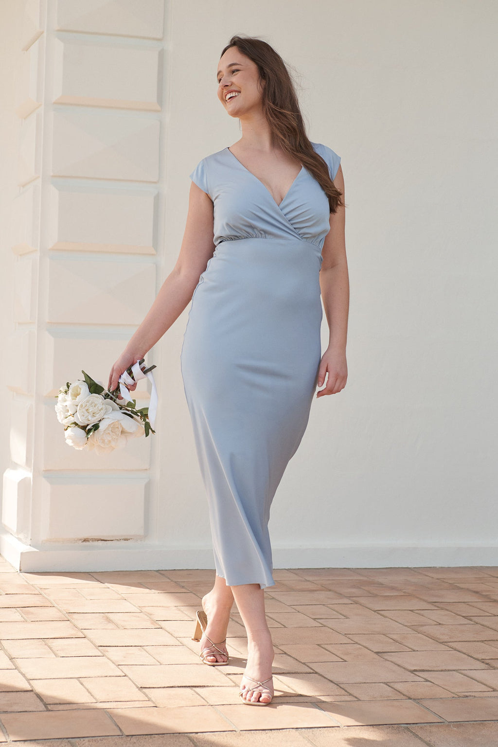 Ice Blue Satin Maxi Dress: Elegant Devotion