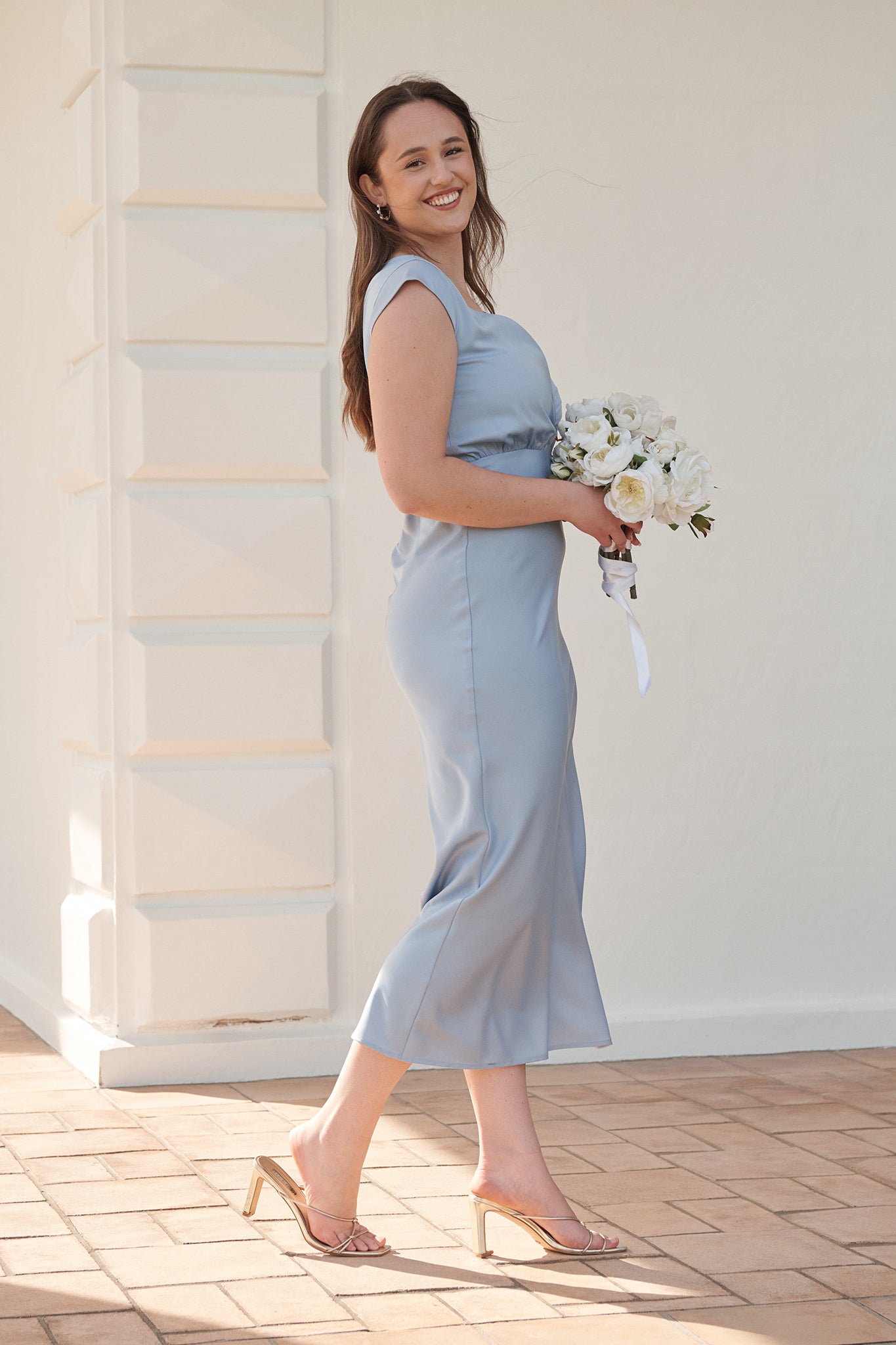 Ice Blue Satin Maxi Dress: Elegant Devotion
