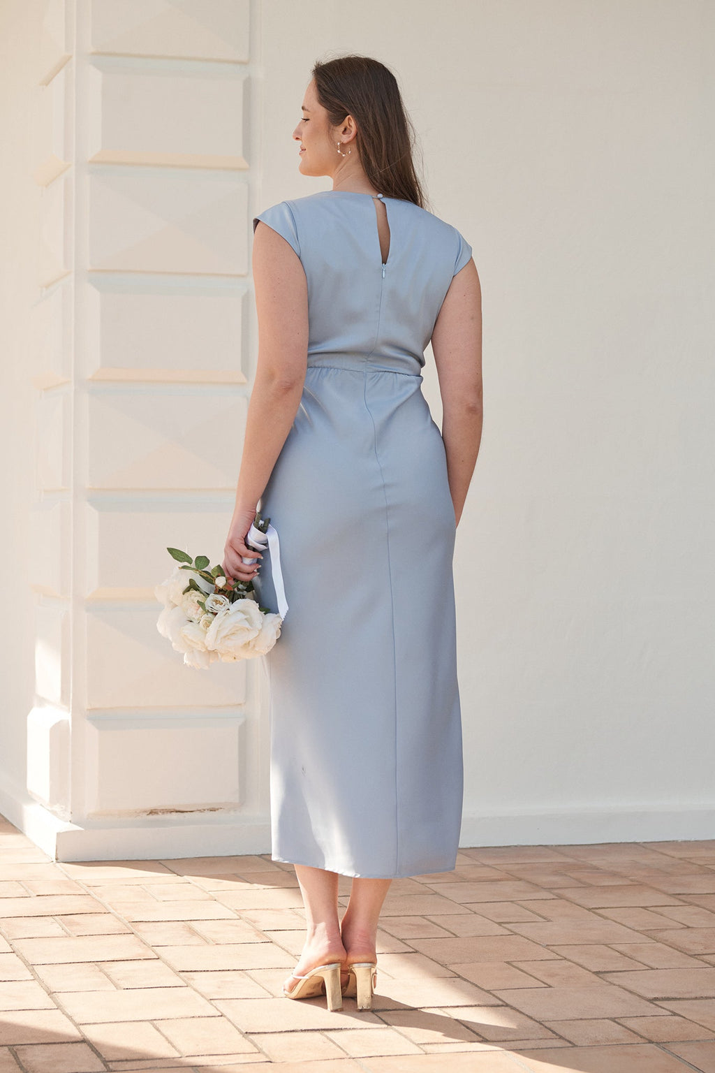 Ice Blue Satin Maxi Dress: Elegant Devotion