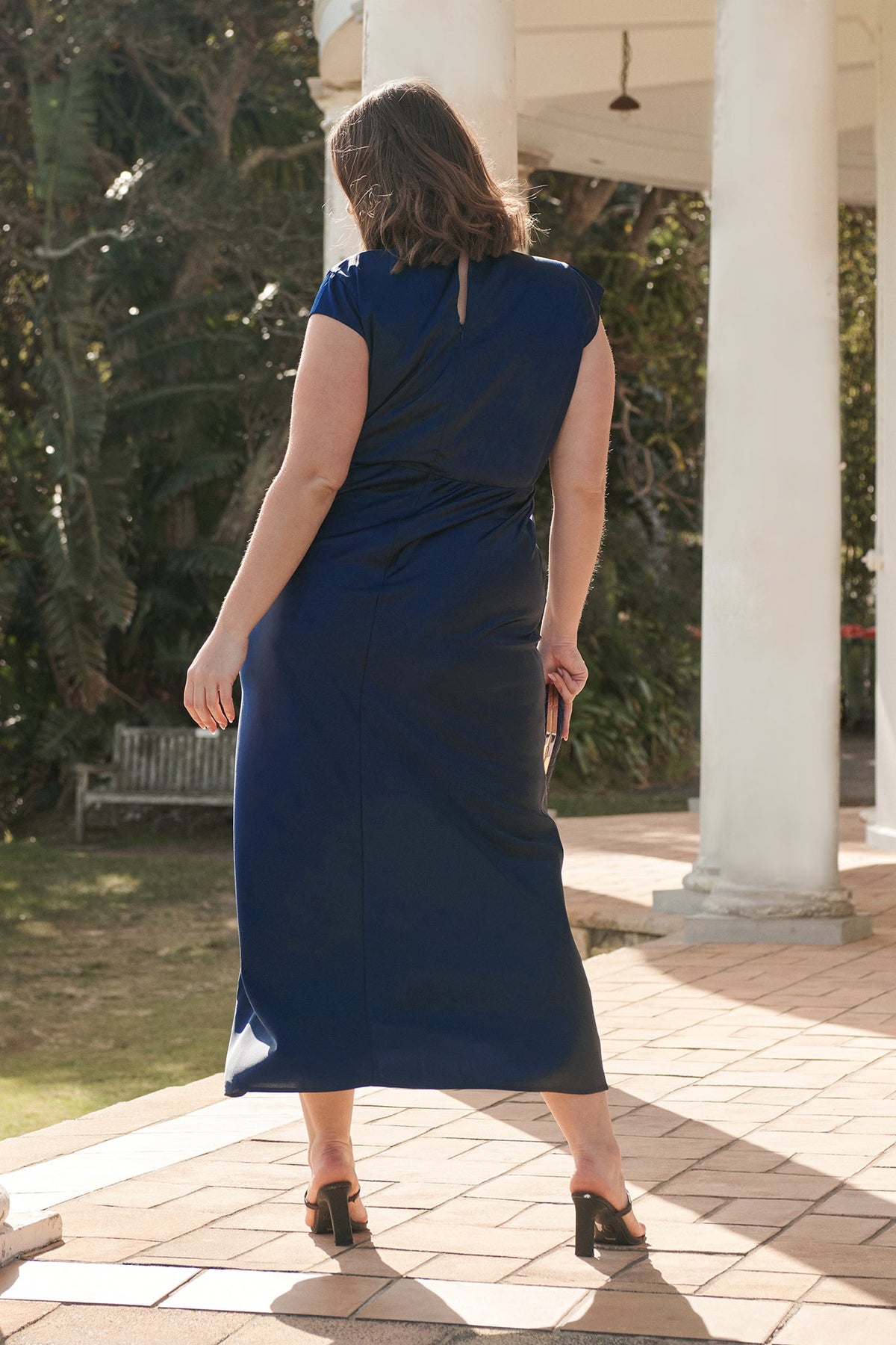 Navy Satin Maxi Dress: Elegant Devotion