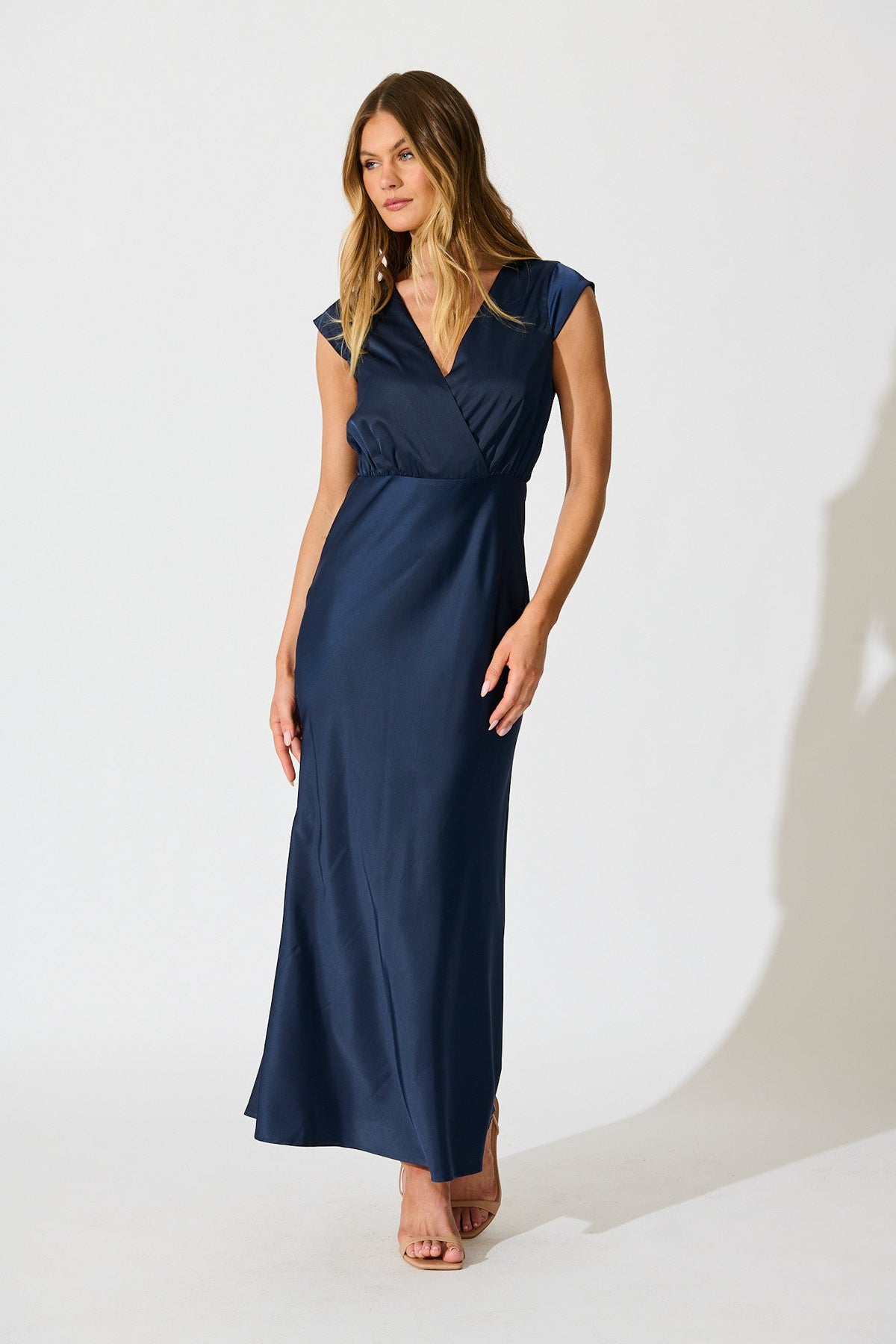 Navy Satin Maxi Dress: Elegant Devotion