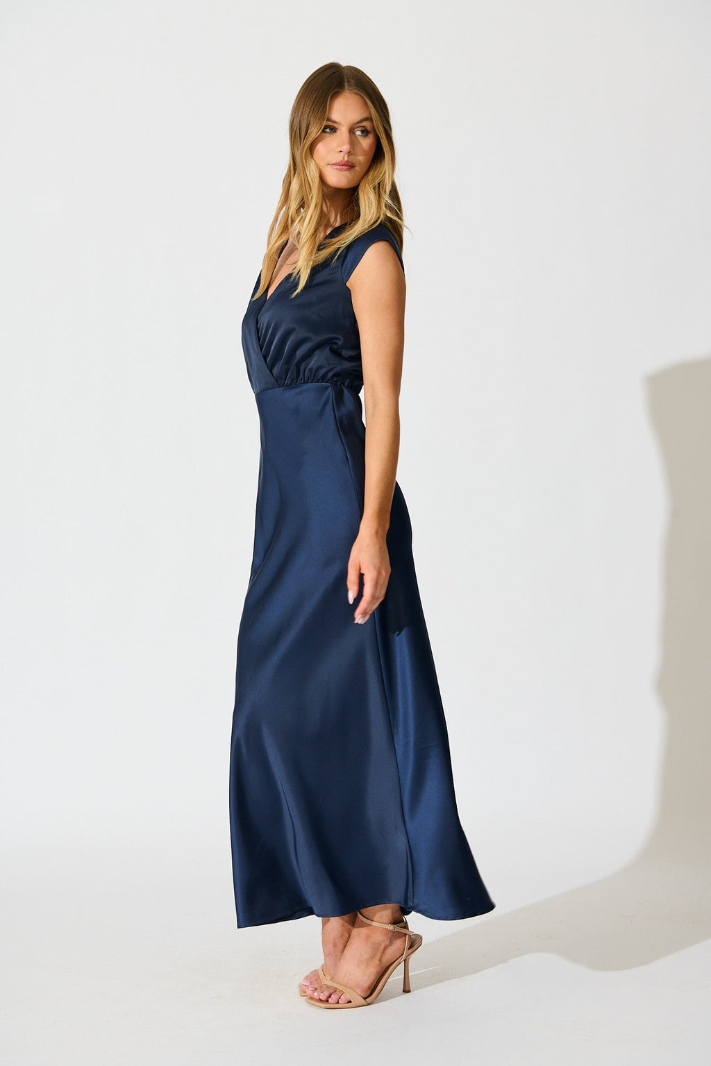 Navy Satin Maxi Dress: Elegant Devotion