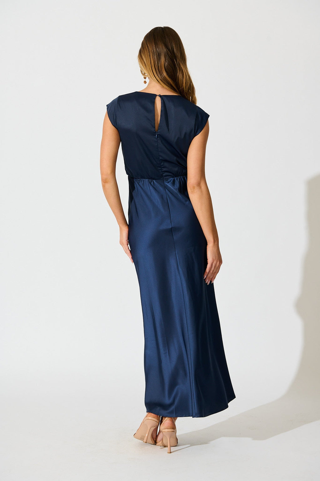 Navy Satin Maxi Dress: Elegant Devotion