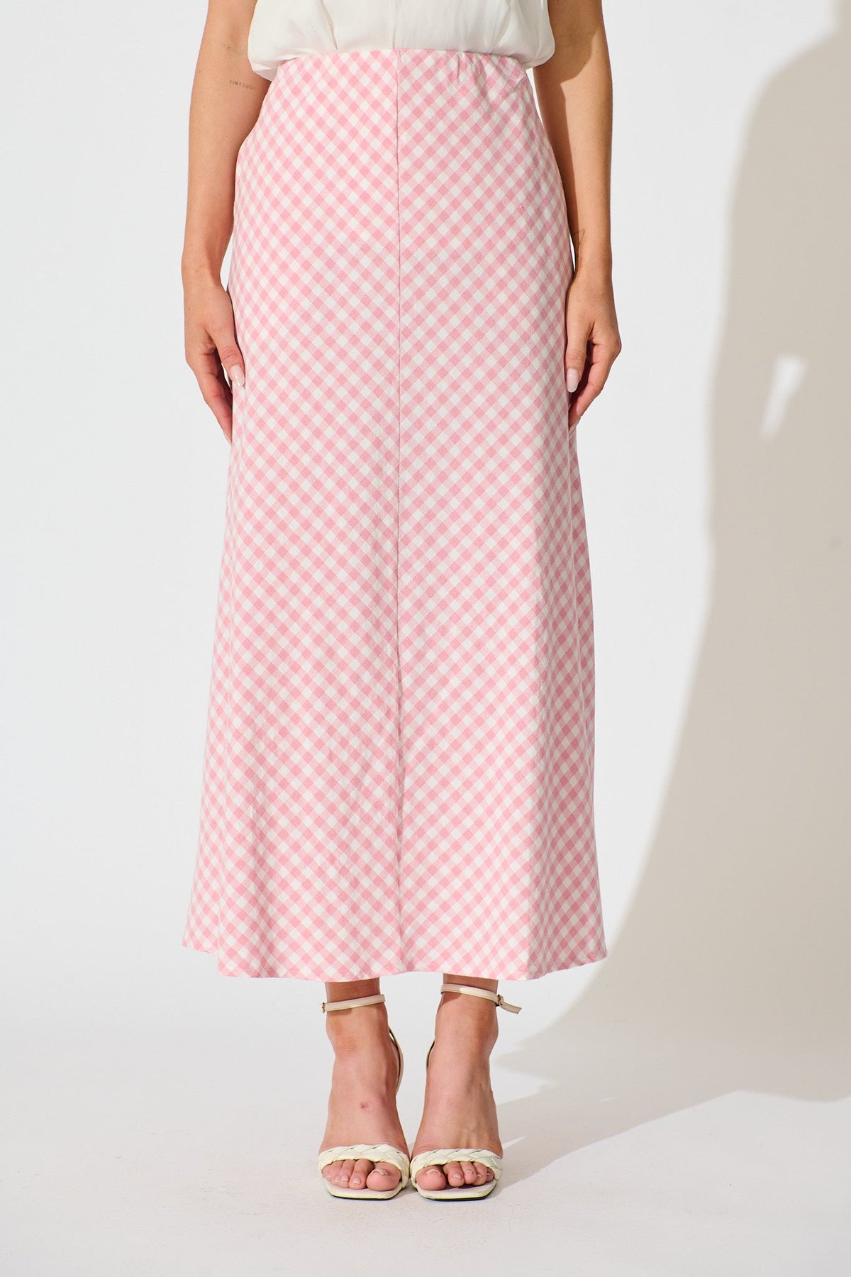 Pink & White Gingham Maxi Skirt