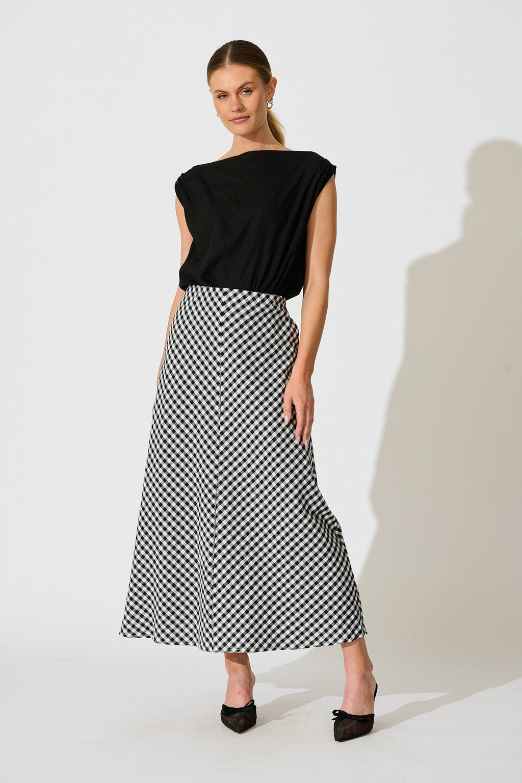 Chic Black & White Gingham Maxi Skirt