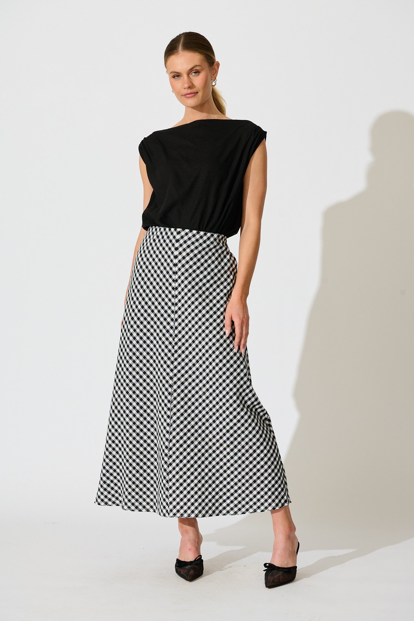 Chic Black & White Gingham Maxi Skirt