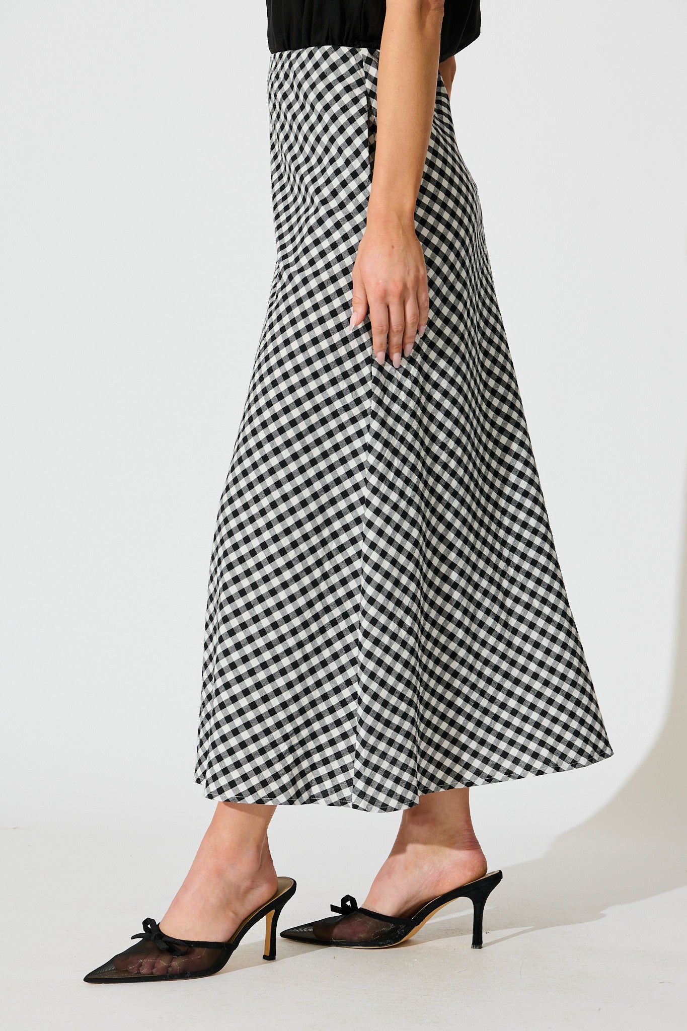 Chic Black & White Gingham Maxi Skirt
