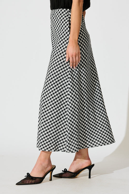 Chic Black & White Gingham Maxi Skirt