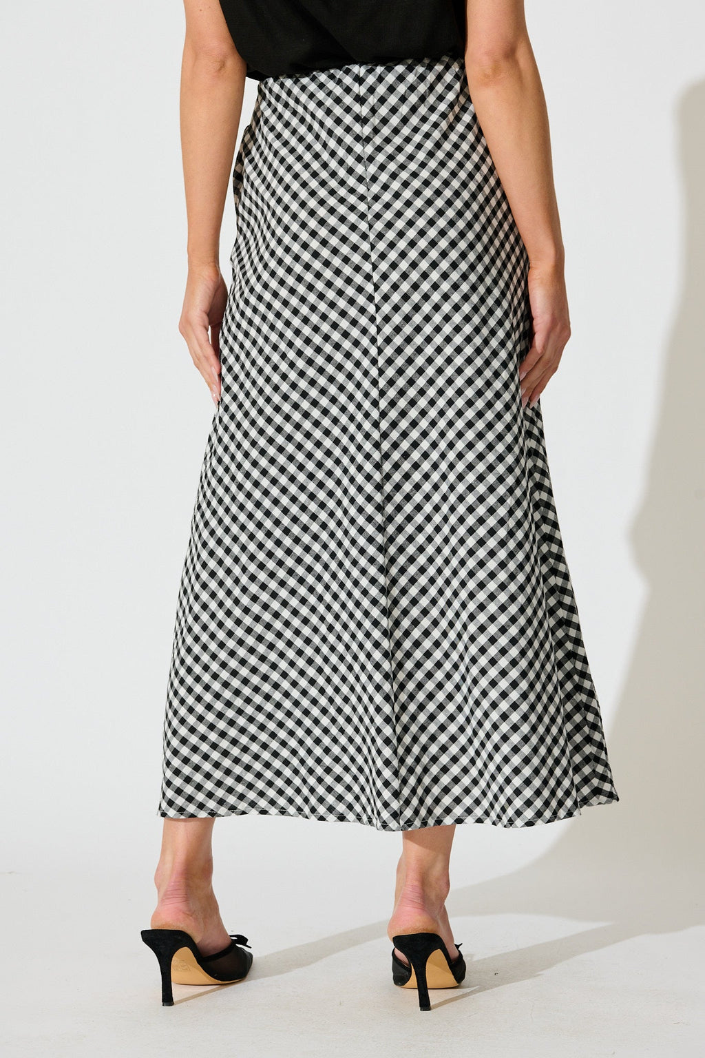 Chic Black & White Gingham Maxi Skirt