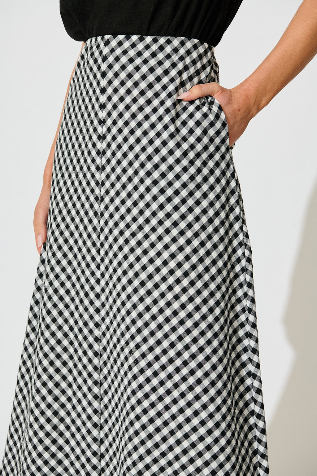 Chic Black & White Gingham Maxi Skirt
