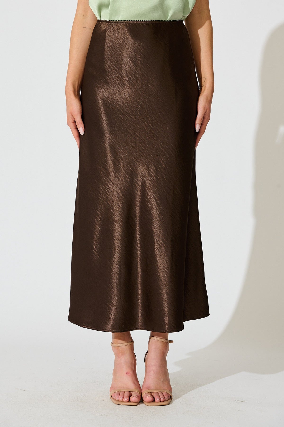 Chocolate Satin Midi Skirt