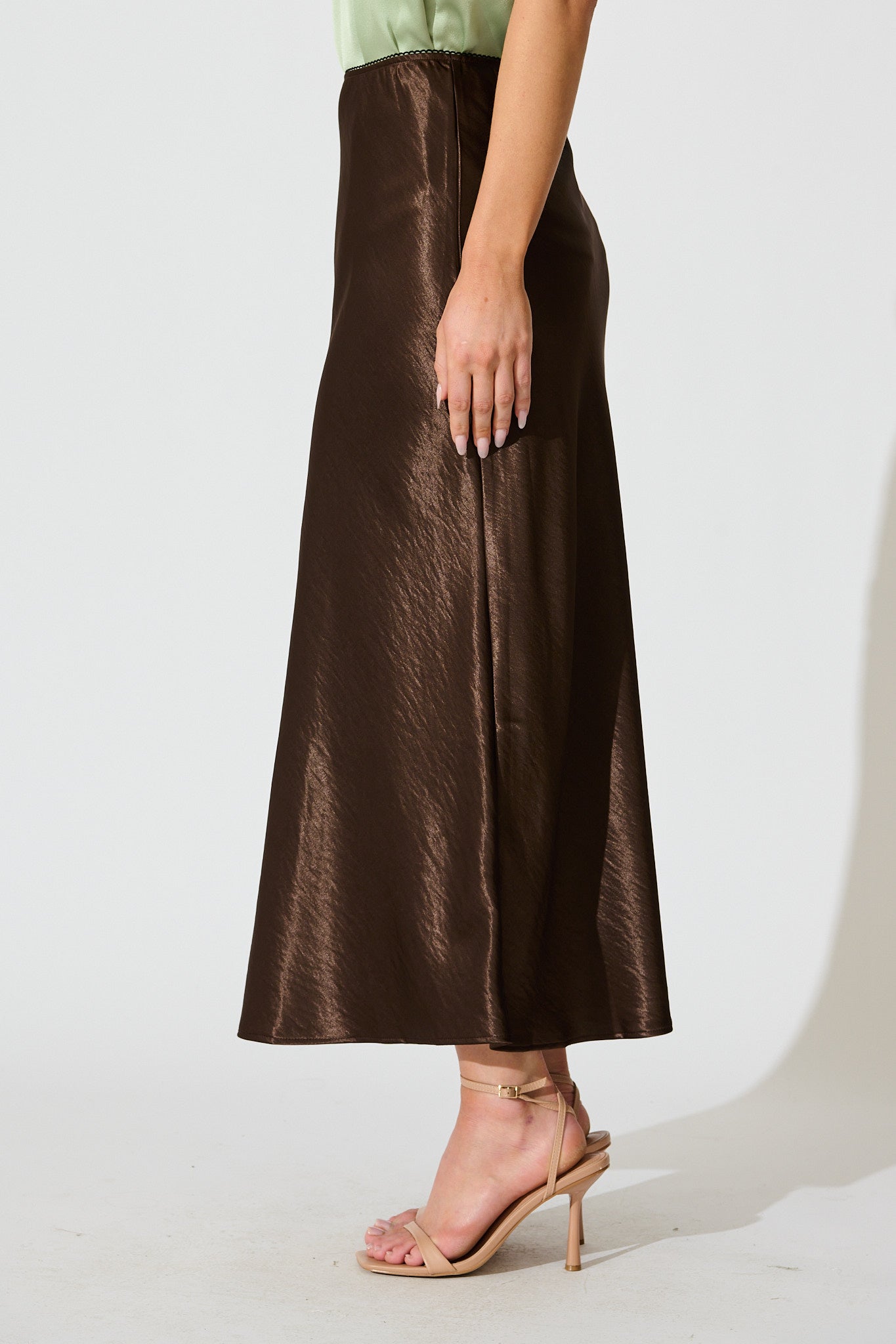 Chocolate Satin Midi Skirt