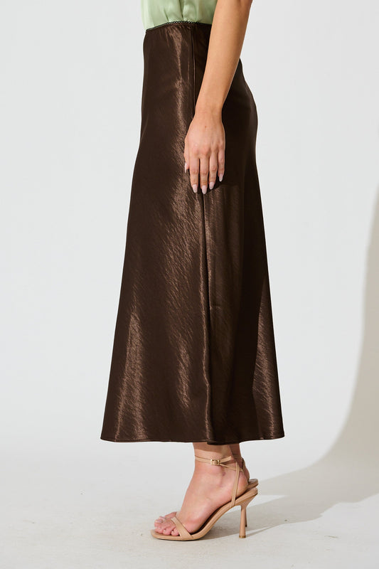 Chocolate Satin Midi Skirt