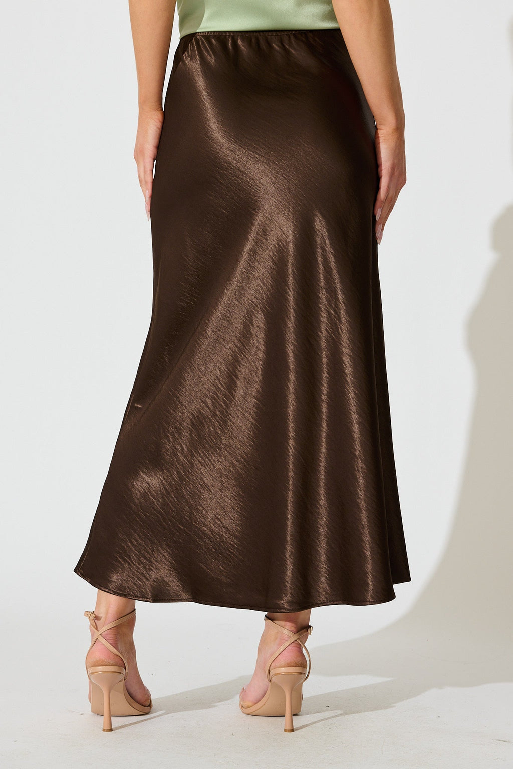 Chocolate Satin Midi Skirt
