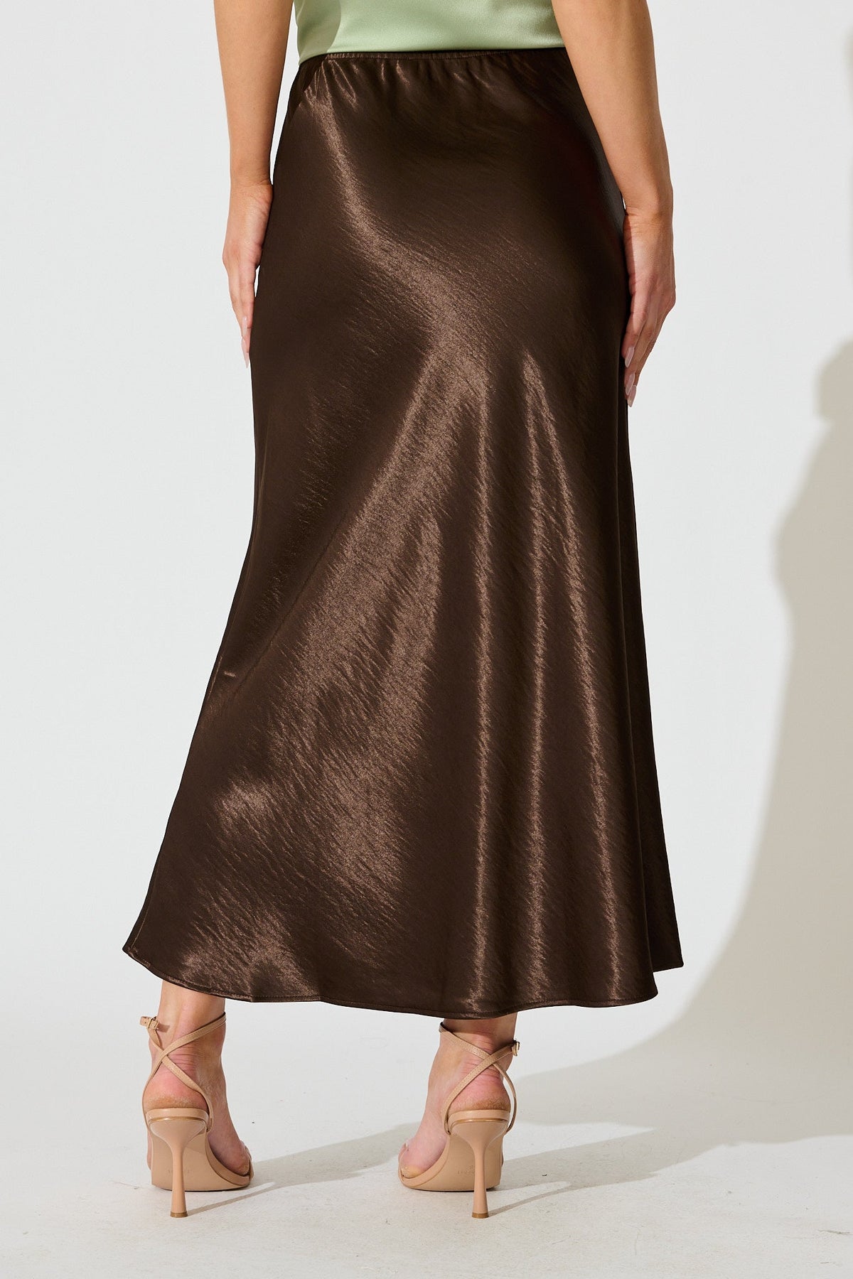 Chocolate Satin Midi Skirt