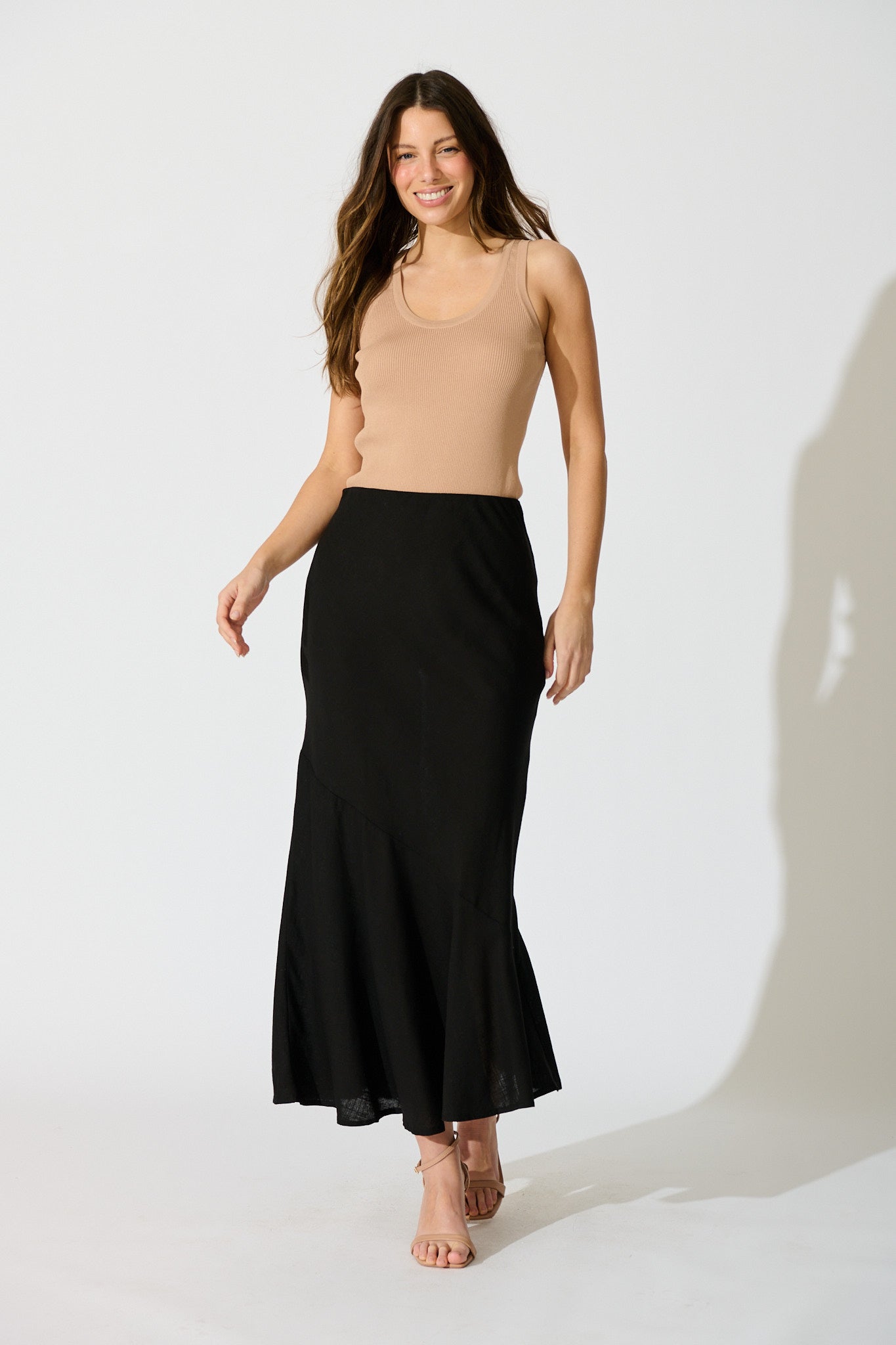 Chic Black Linen Blend Maxi Skirt