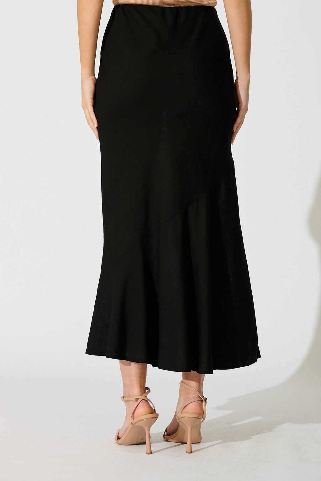 Chic Black Linen Blend Maxi Skirt