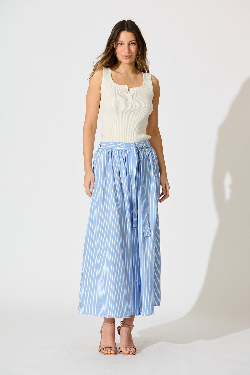 Blue & White Striped Pattie Maxi Skirt