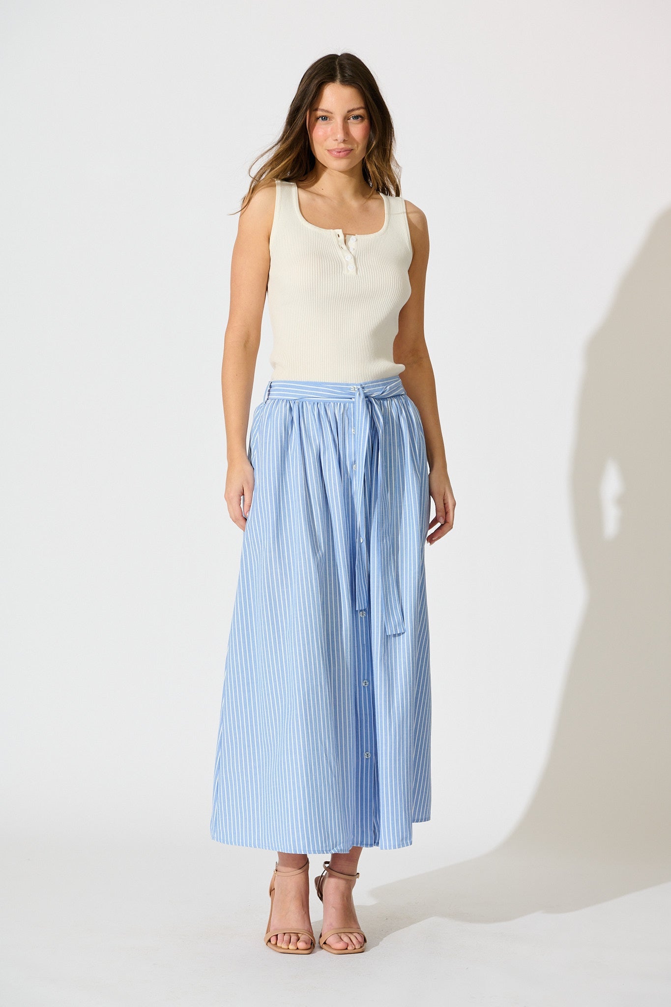 Blue & White Striped Pattie Maxi Skirt