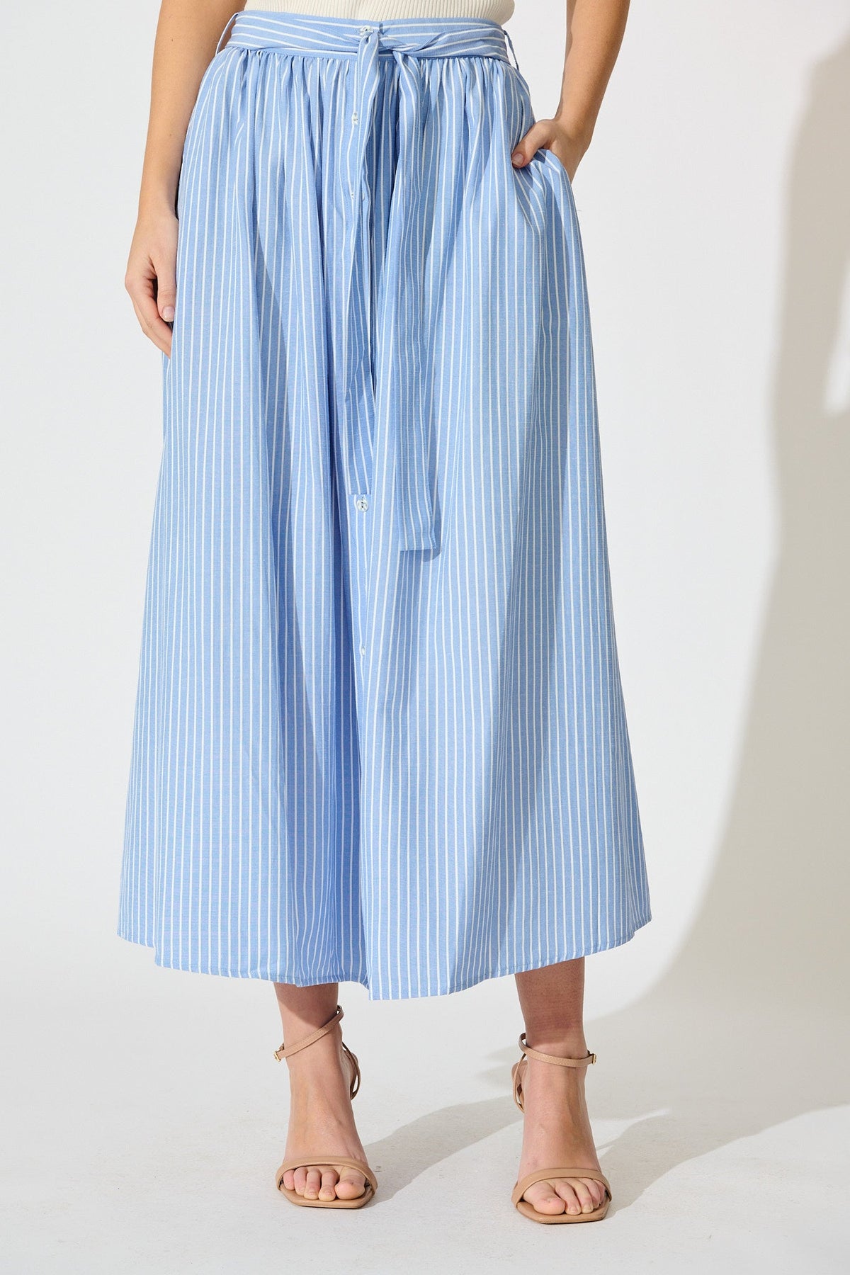 Blue & White Striped Pattie Maxi Skirt