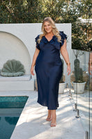 Navy Satin Dream Midi Dress