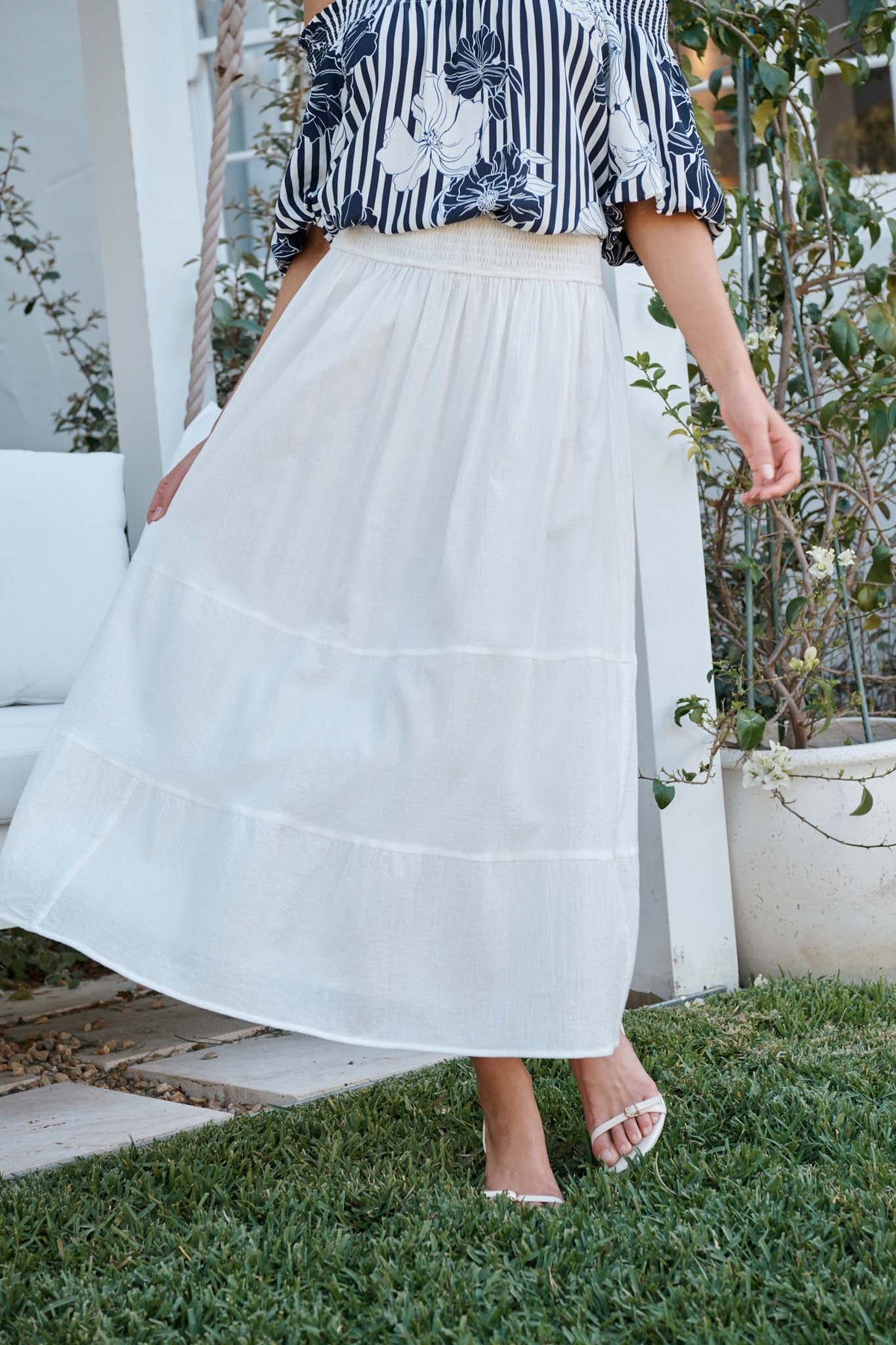 Elegant White Cotton Aina Maxi Skirt