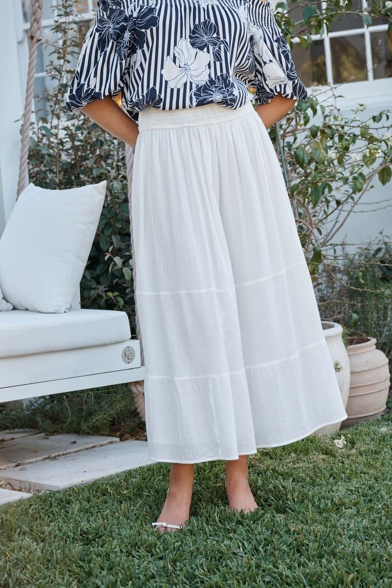 Elegant White Cotton Aina Maxi Skirt