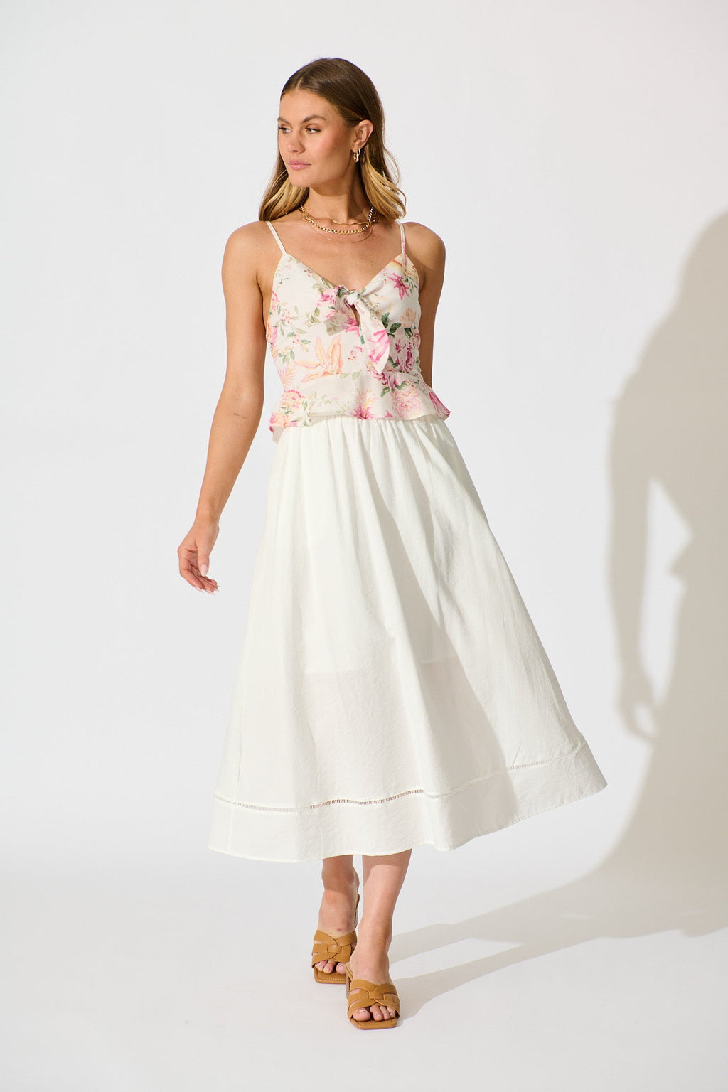 Chic White Linen Midi Skirt