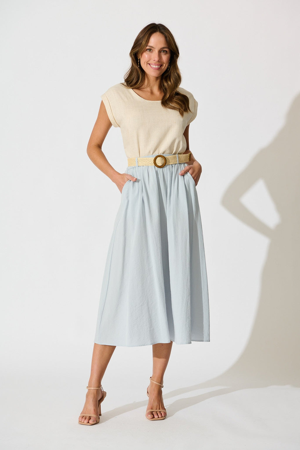 Light Blue Linen Cotton Blend Fenella Maxi Skirt