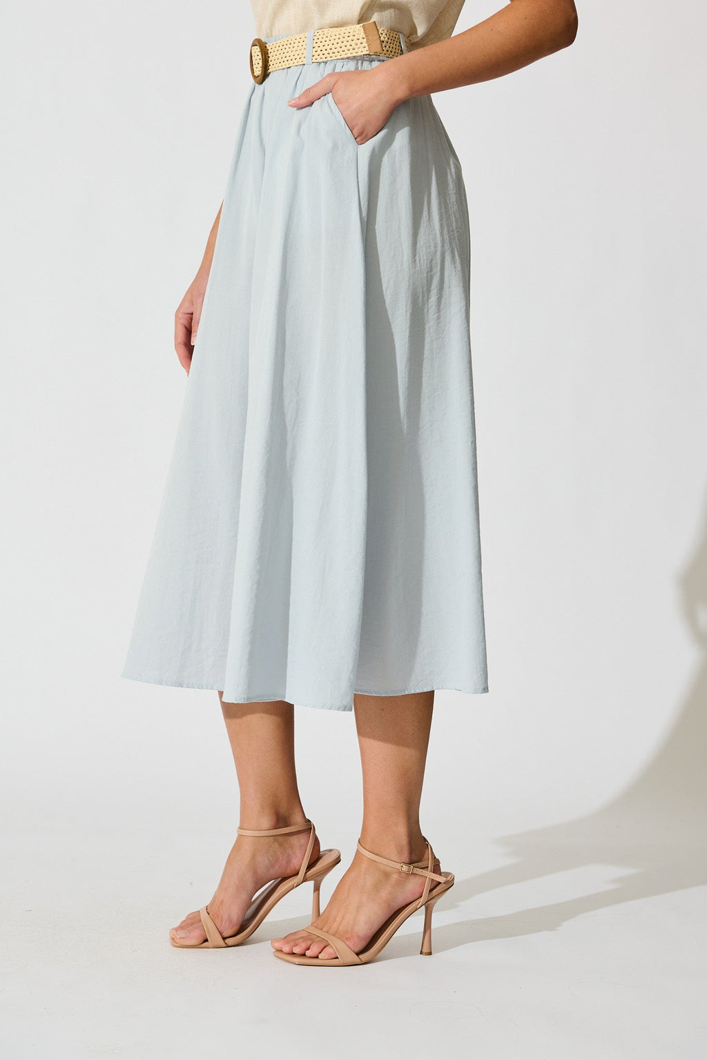 Light Blue Linen Cotton Blend Fenella Maxi Skirt