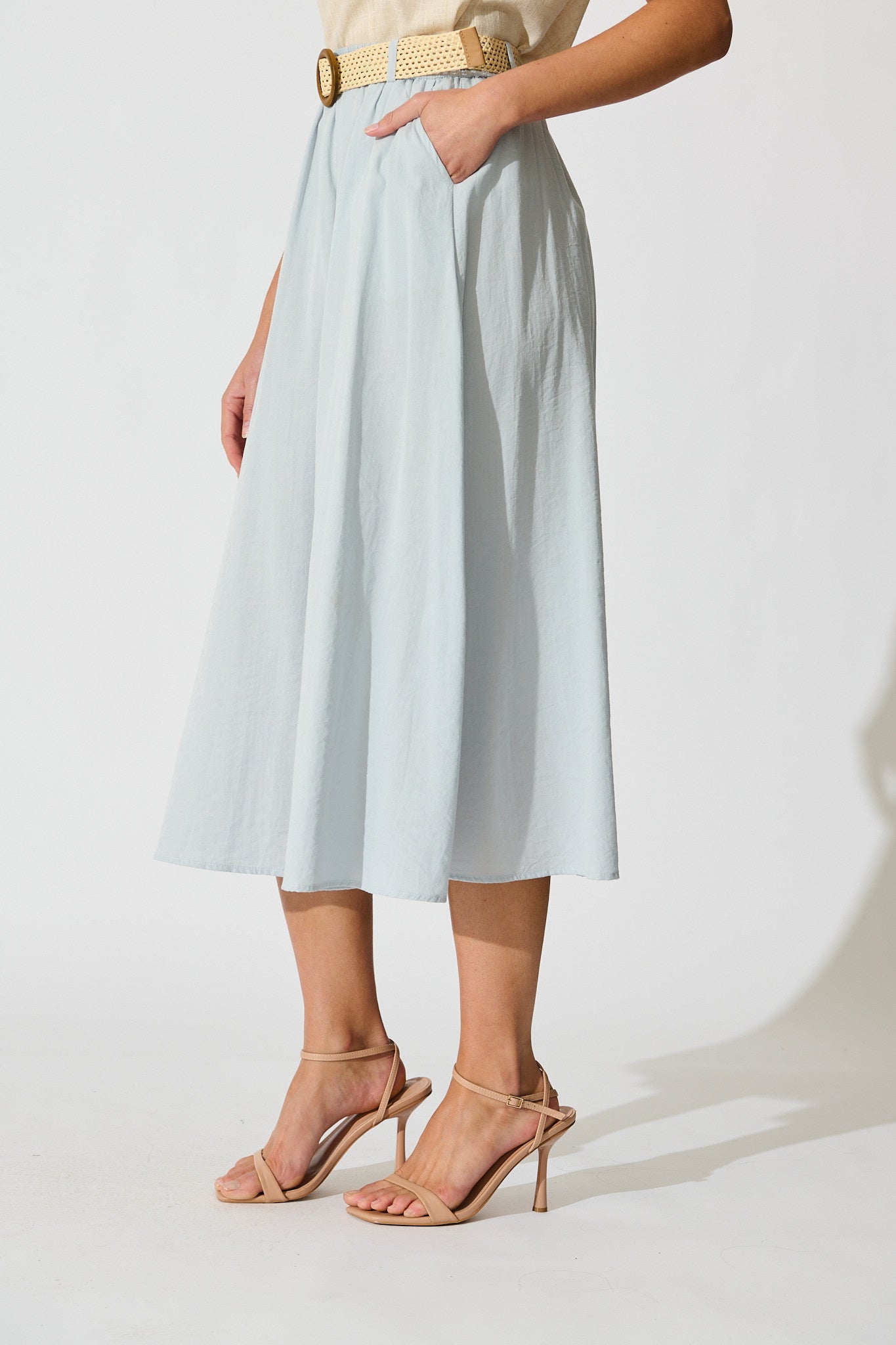 Light Blue Linen Cotton Blend Fenella Maxi Skirt