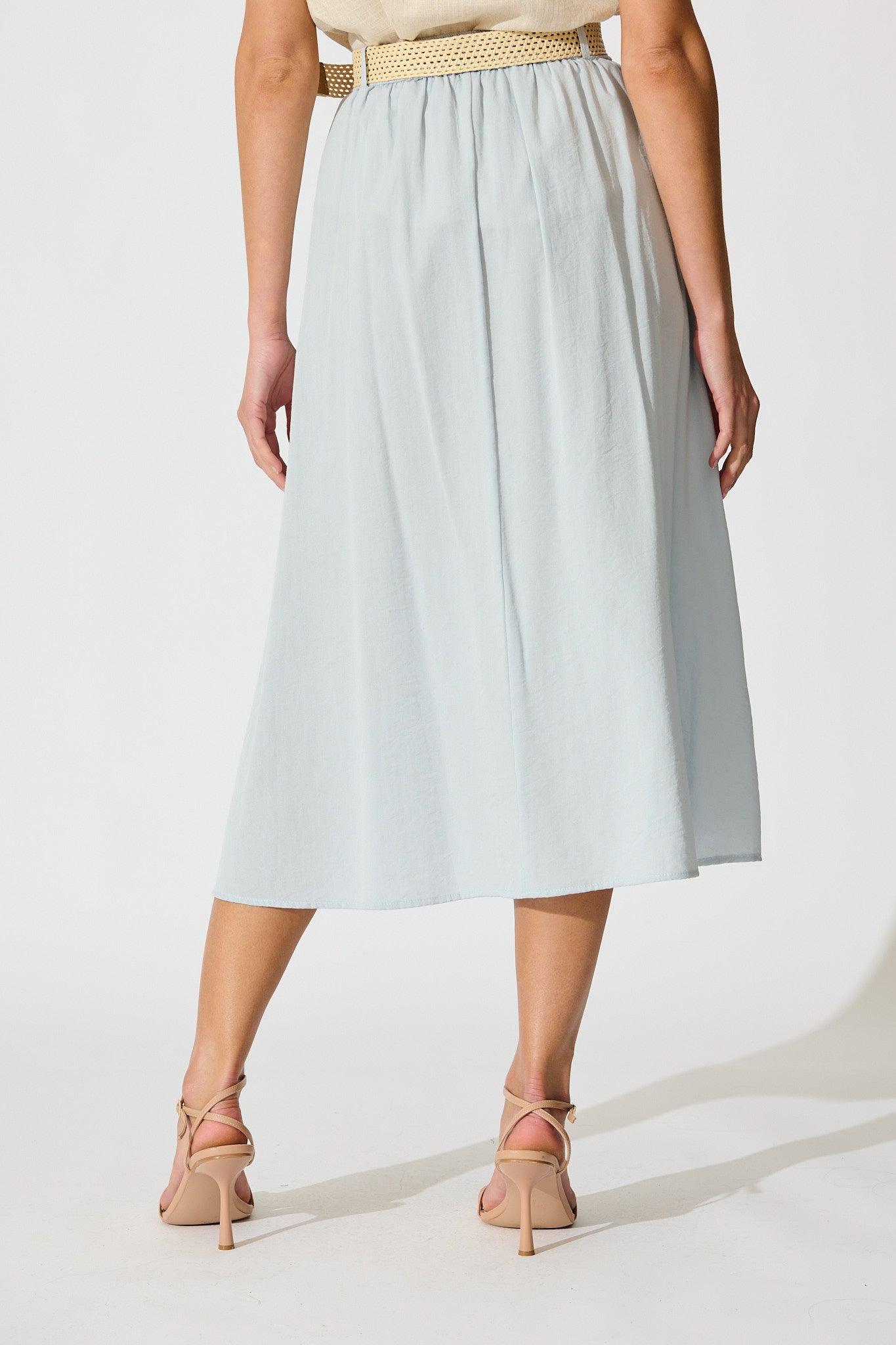 Light Blue Linen Cotton Blend Fenella Maxi Skirt