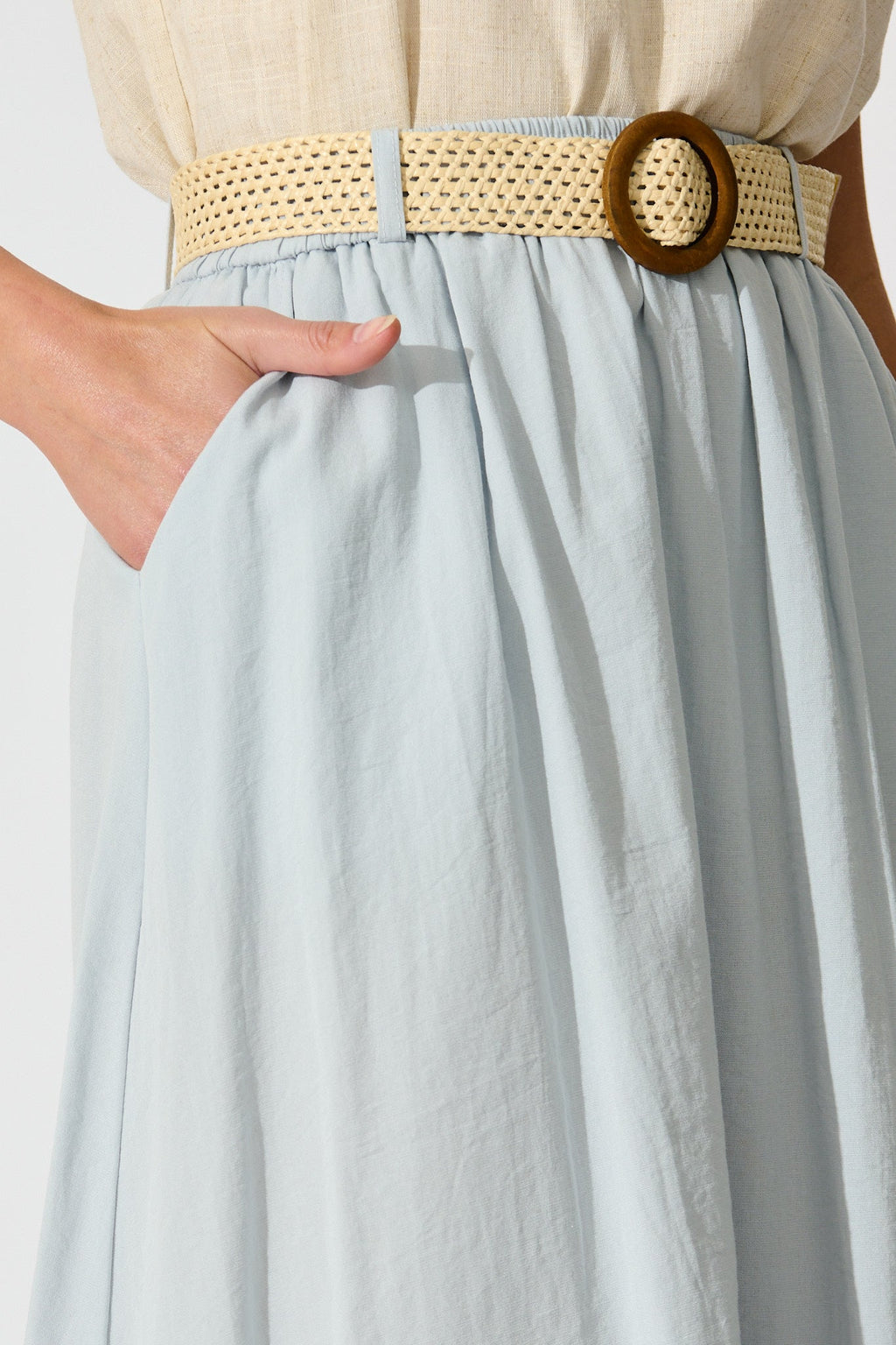 Light Blue Linen Cotton Blend Fenella Maxi Skirt