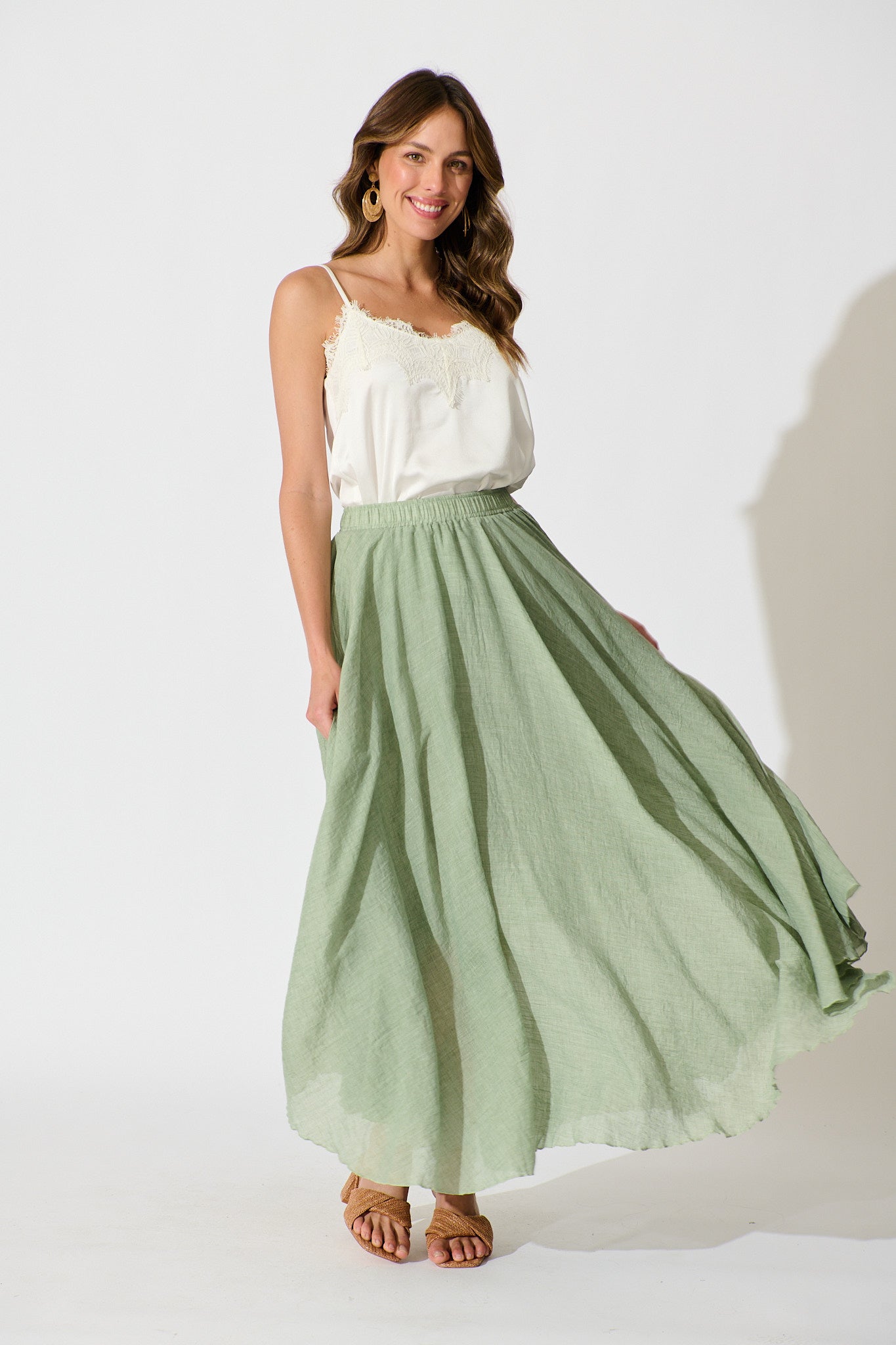 Sage Cotton Leora Maxi Skirt