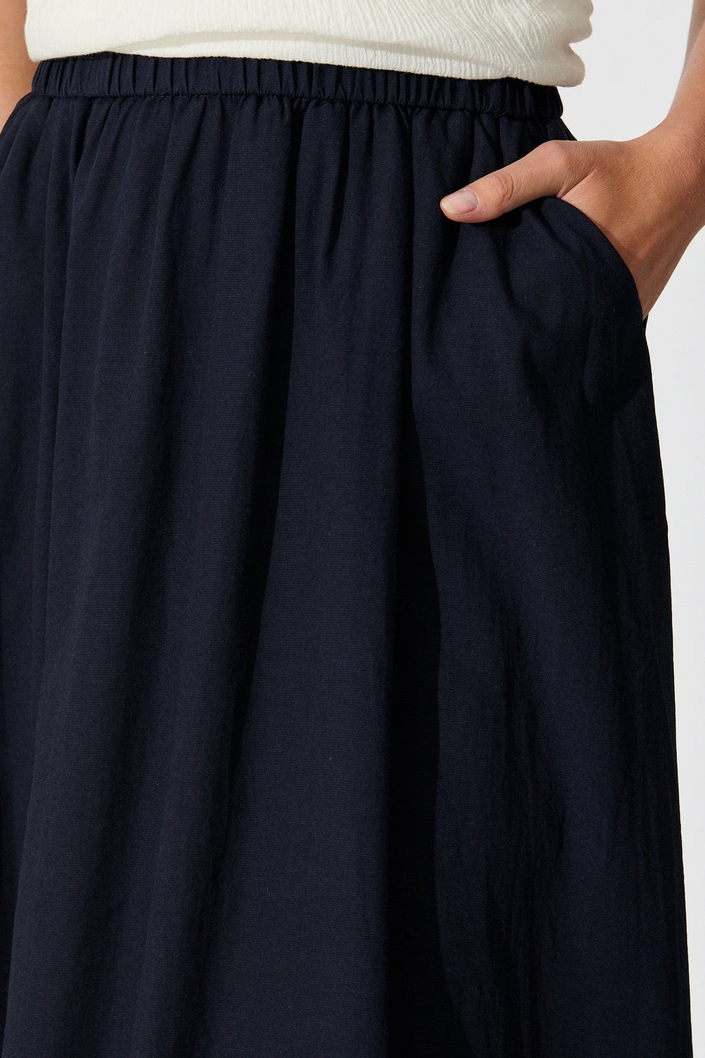 Navy Linen Blend Cylas Midi Skirt
